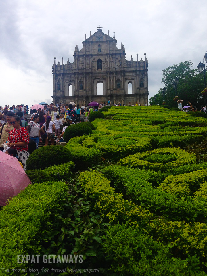 The famous Ruins of St Paul's in Macau are very busy on weekends. 