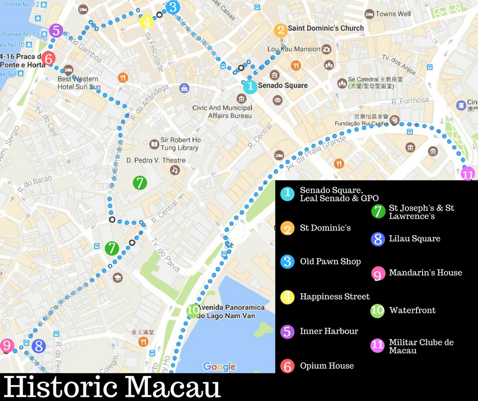 A walking guide to historic Macau taking in Senado Square, St Dominic's Church, the Mandarin's House and the waterfront. 