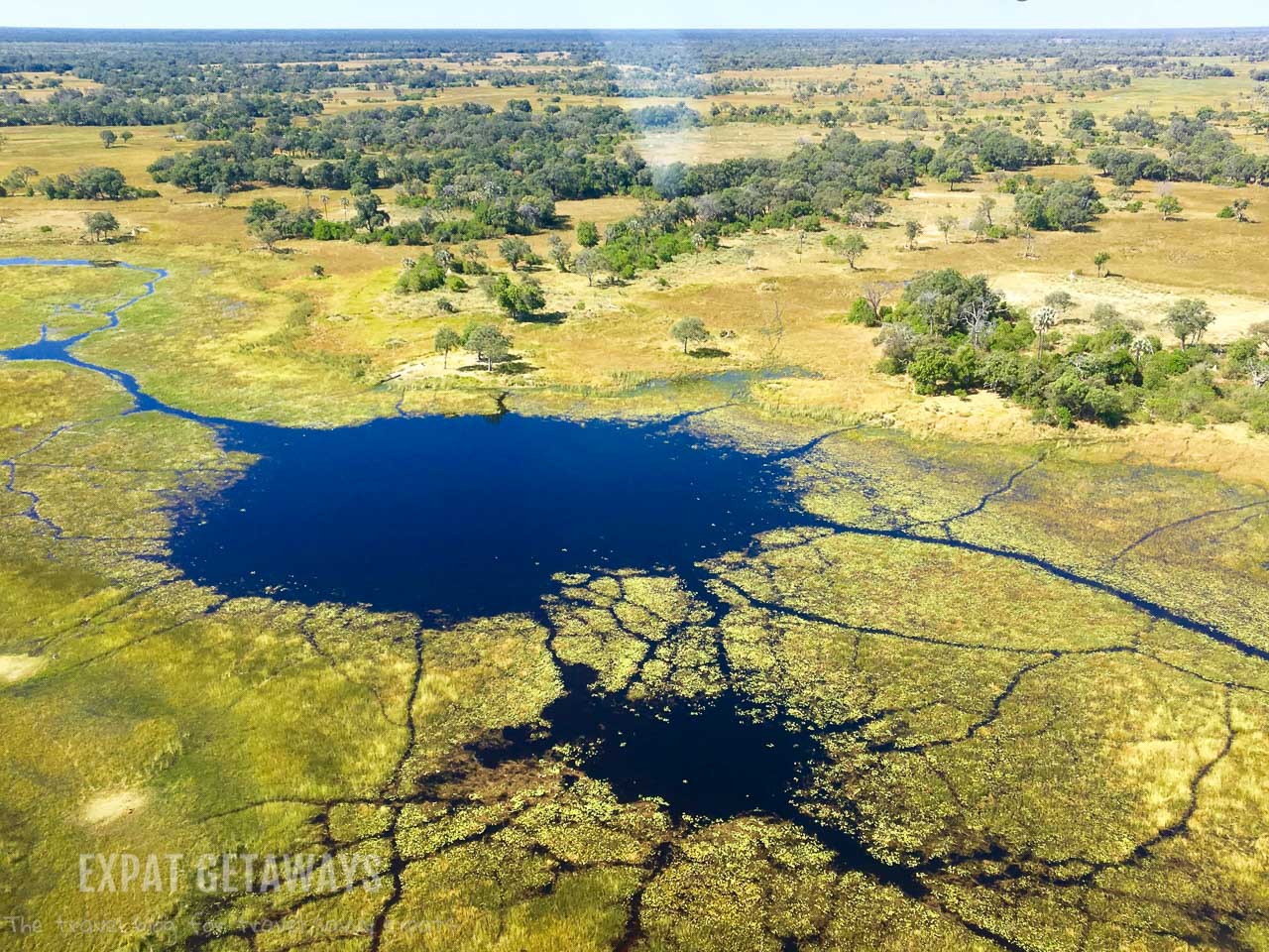 The first glimpse of the Okavango Delta, Botswana is from a scenic flight as you fly into Gunns Camp. Expat Getaways 2 Weeks in Southern Africa. 