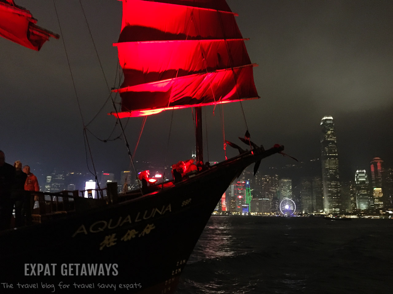 Seeing the skyline from the red sailed junk Aqua Luna is a fantastic experience in Hong Kong.