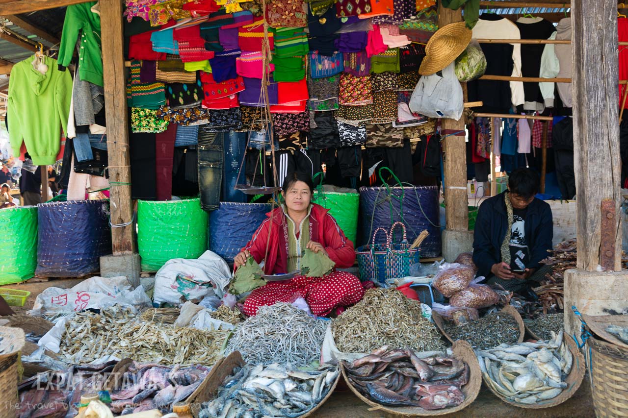Local markets in Inle Lake, Myanmar rotate between villages every 5 days.