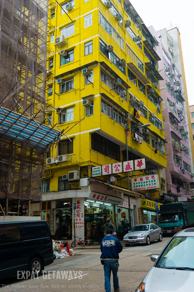 Colourful houses line the streets of Stone Nullah Lane in Wan Chai. 
