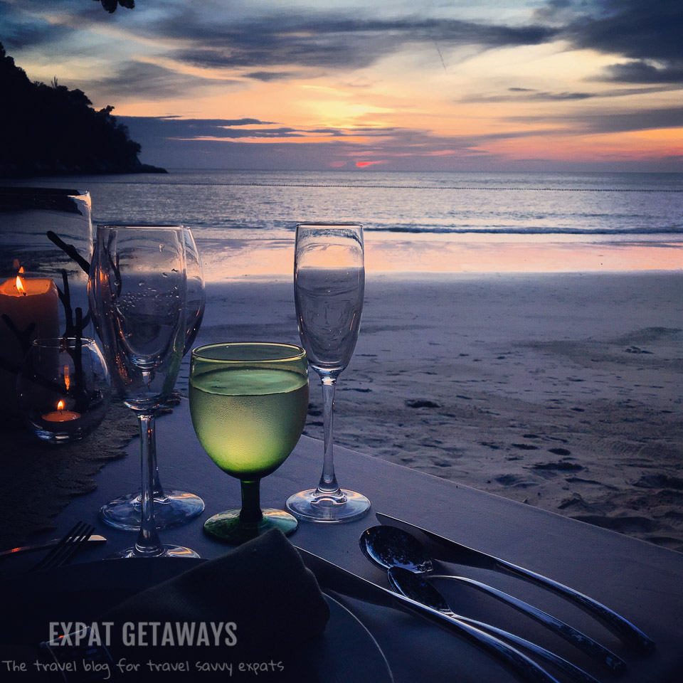 The perfect way to spend an anniversary was a private dinner at the beach watching sunset at Pangkor Laut Resort, Malaysia. 