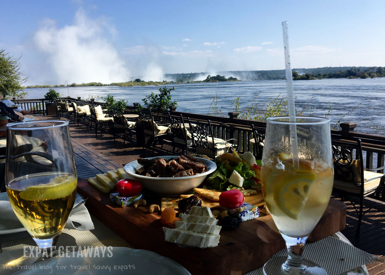 Lunch by the Zambezi River at the Royal Livingstone is worth the splurge! Victoria Falls, Livingstone, Zambia. 