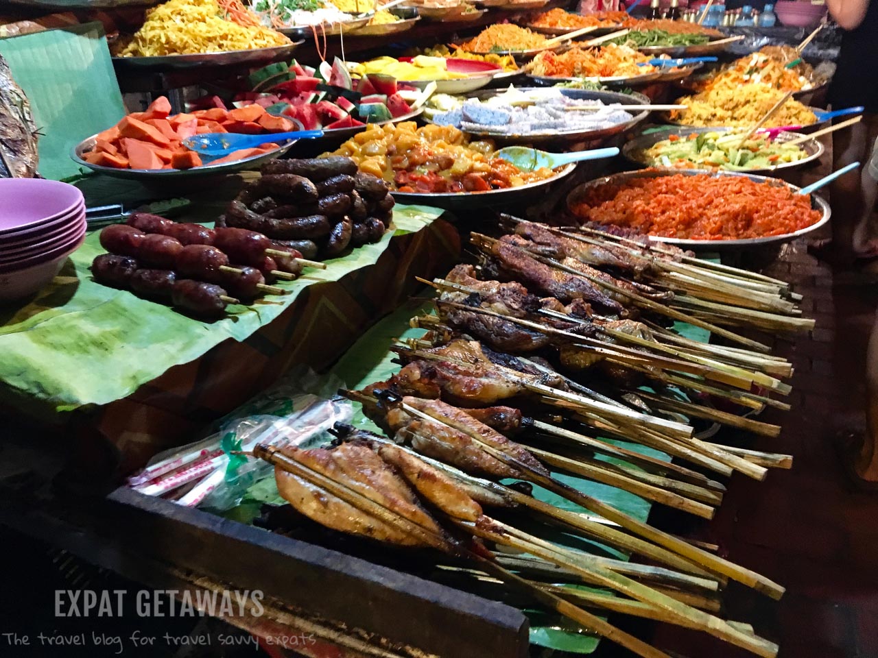 Pick your favourite street food at the Luang Prabang Night Markets. Luang Prabang, Laos. Expat Getaways, 48 Hours in Luang Prabang, Laos.